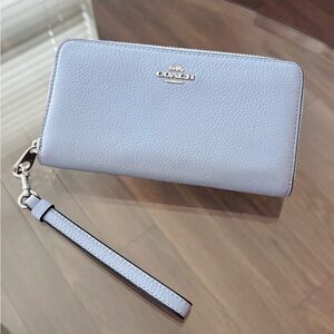 COACH Long Zip Around Wallet in Waterfall Blue Pebble Leather